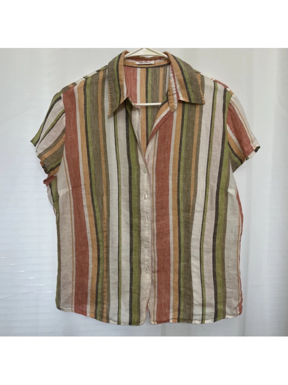 Marco Pecci Women’s Multi-Colored Striped Linen Cotton Blend Button-Up Shirt M